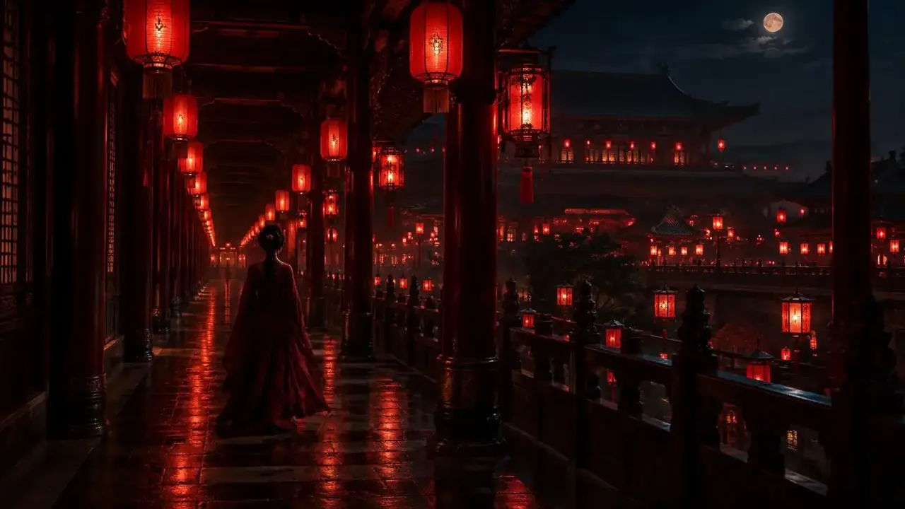 《长夜宫灯》短剧剧照，古装宫廷题材